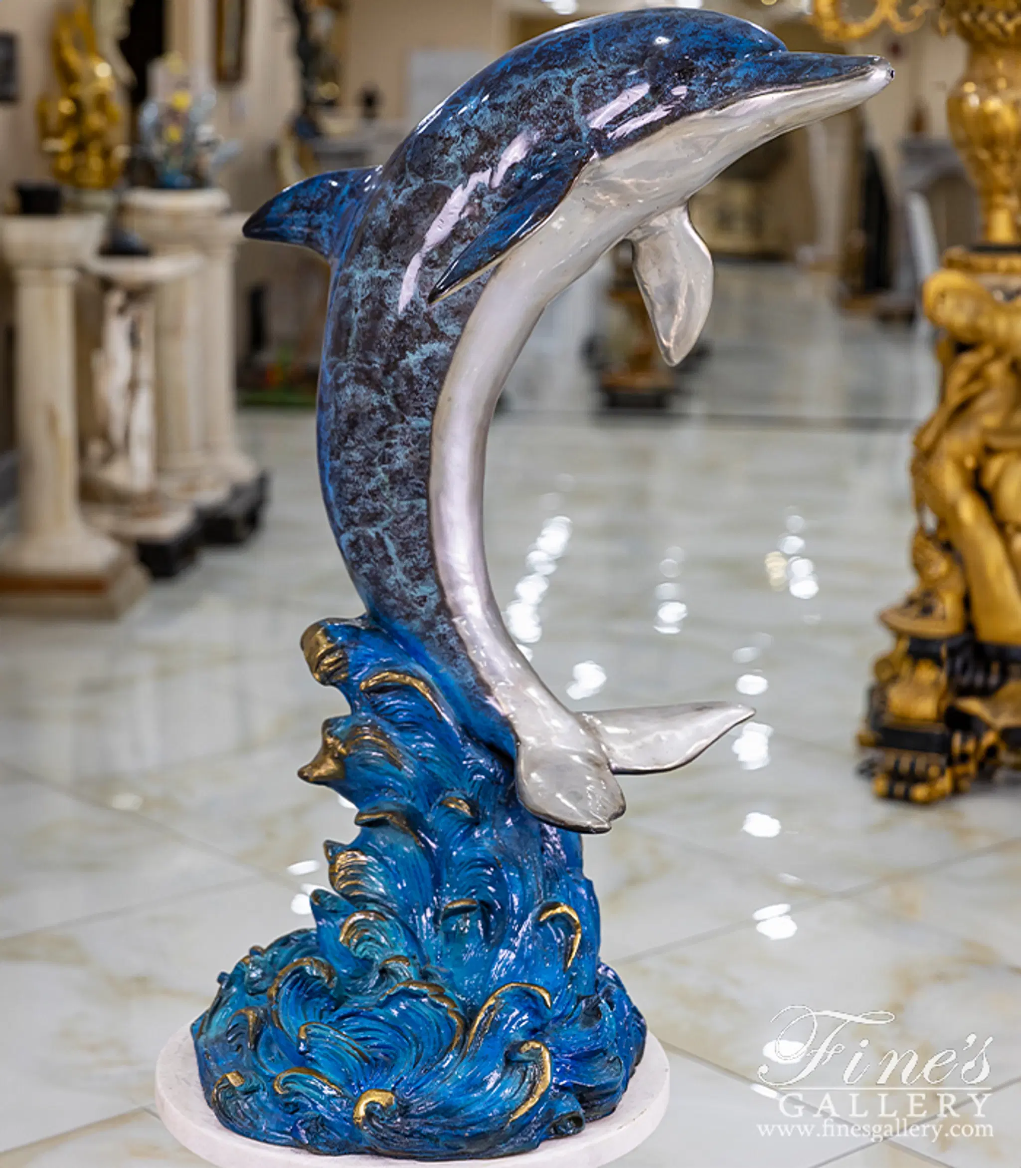 Bronze Fountains - Single Bronze Dolphin Fountain - BF-936